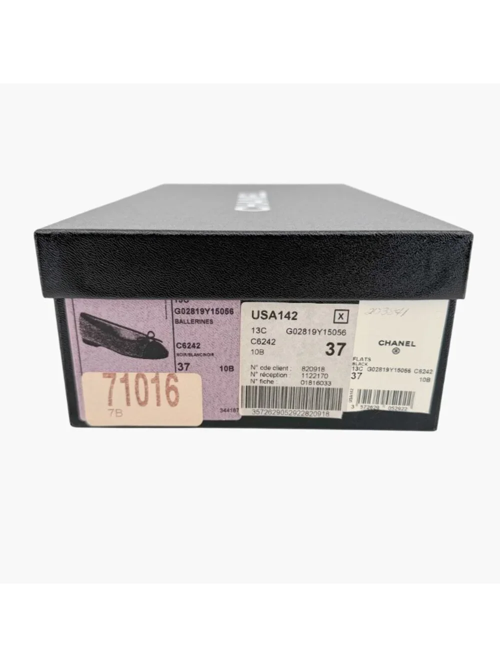 Chanel CC Cap Toe Logo Tweed Ballet Flats Black Leather Size 37 US 6-6.5 Women's - Picture 15 of 15